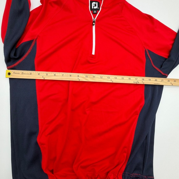 FootJoy Mens Quarter Zip Golf Pullover Red Navy Blue Performance Size M - Picture 9 of 10